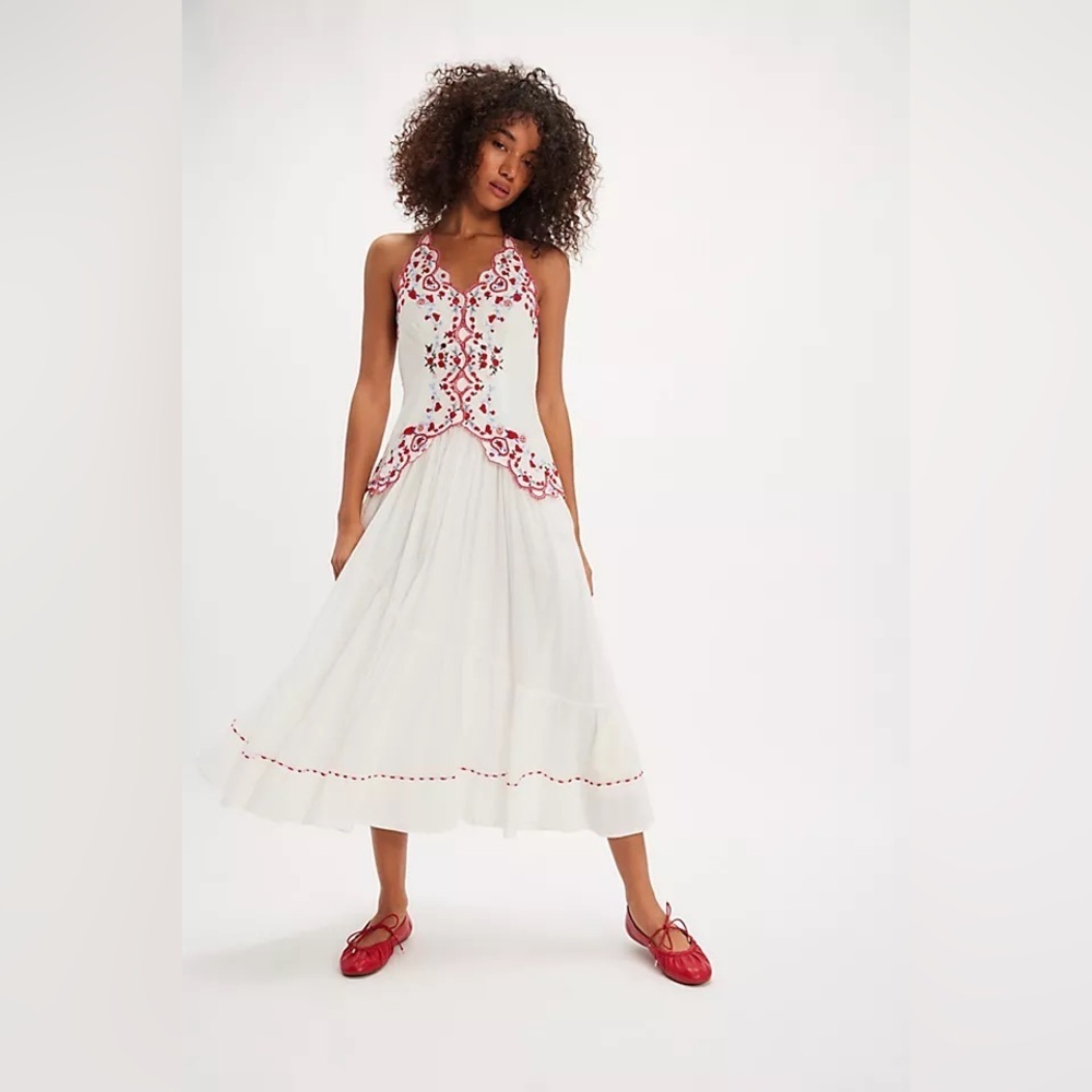 NEW! Free People Valenciana Embroidered Cotton Dress Cottagecore Boho 🍒 Medium - Picture 7 of 16